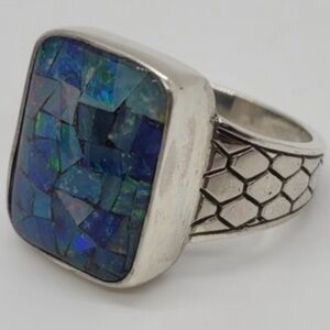 Vintage Balinese Mosaic Opal Ring Sterling Size 8.5